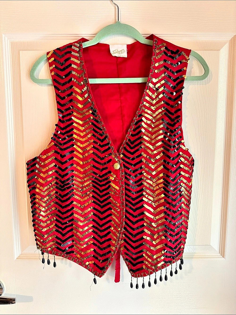 Vintage Embellished Red & Black Silk Vest